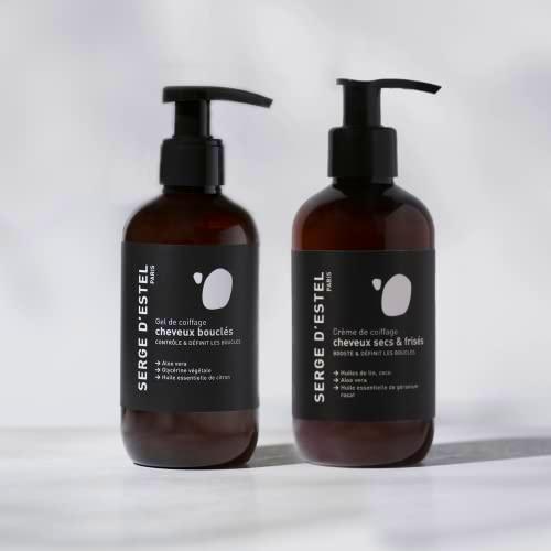 Serge d'Estel Paris, Crema 200ml y Gel de Peinado 200ml para Cabello Rizado y Seco Rizado Cuidado de Peinado Natural Hidratante Reestructurante y Disciplinante Rizos 100% Vegano